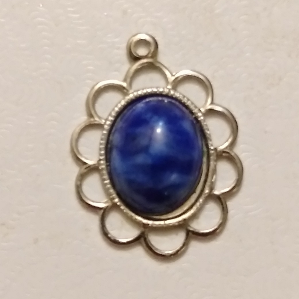 Silver Oval Lapis Charm